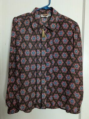 Jordan Floral Blouse in Black with Pink, Teal & Orange Accents